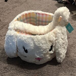White Bunny Plush Basket for Kids